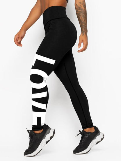Printed "LOVE" High Waist Tummy Control Fitness Leggings
